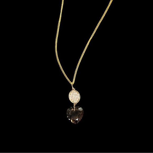 Brown Crystal heart pendant gold plated plus matching necklace - Picture 3 of 6